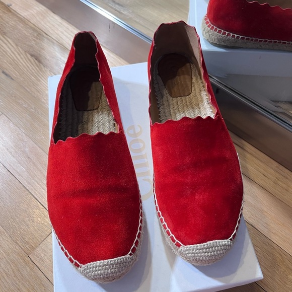 Chloé Red Suede Scallop Espadrilles - Picture 5 of 10